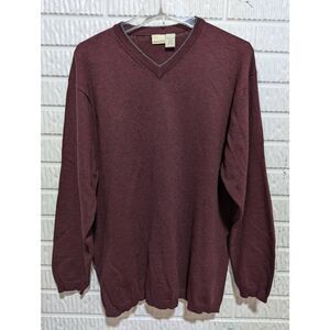 Merona Men's Burgundy Solid Long-Sleeve Cotton Pullover V-Neck Sweater Size L